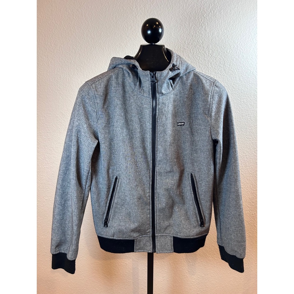 Levis Mens Grey Heathered Softshell Hooded Bomber Jacket Small